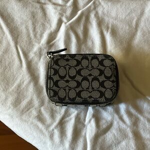 Coach Black Signature Jacquard Zip Pill Case